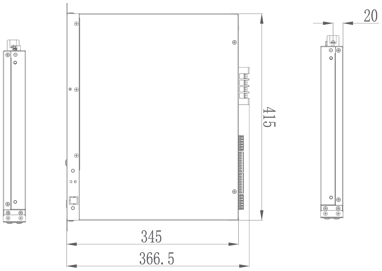 APF/SVG ULTRA SLIM MODEL — rack-mount outline drawing (W345 × D20 × H415 mm)